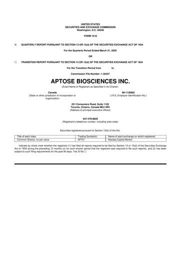 Thumbnail Aptose Biosciences 10-Q Quarterly Report FY2020 