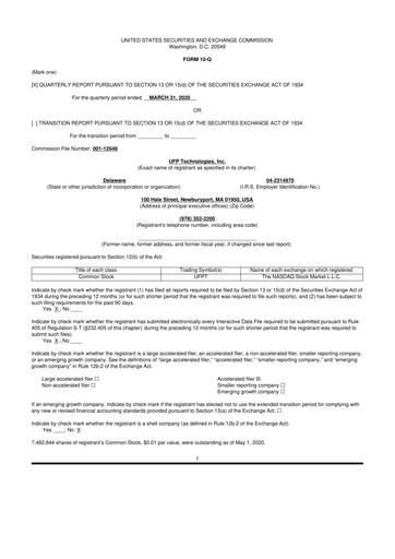 Thumbnail UFP Technologies
 10-Q Quarterly Report FY2020 