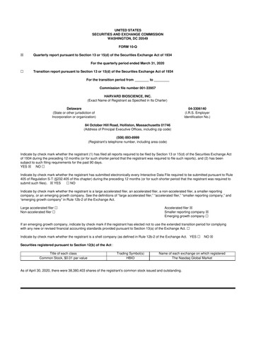 Thumbnail Harvard Bioscience 10-Q Quarterly Report FY2020 
