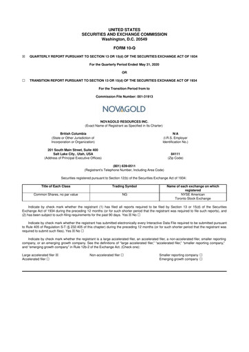Thumbnail NovaGold Resources
 10-Q Quarterly Report FY2020 