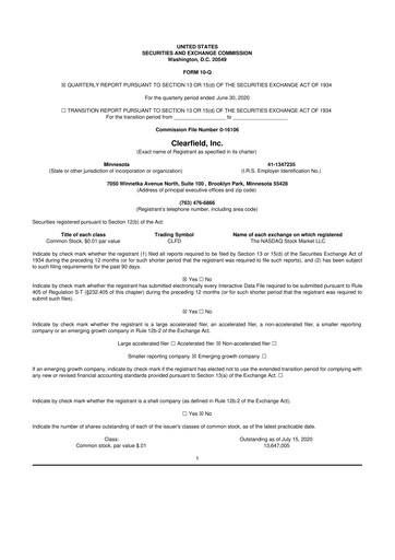 Thumbnail Clearfield 10-Q Quarterly Report FY2020 