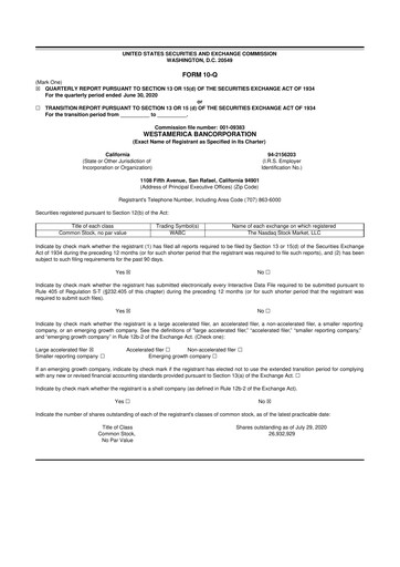 Thumbnail Westamerica Bancorporation
 10-Q Quarterly Report FY2020 