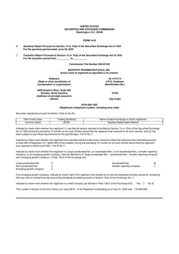 Thumbnail BioCryst Pharmaceuticals
 10-Q Quarterly Report FY2020 