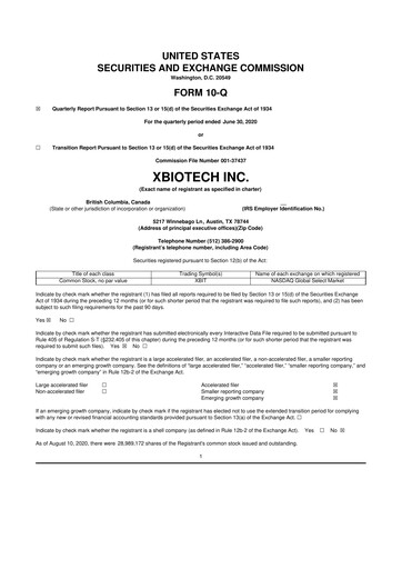 Thumbnail XBiotech 10-Q Quarterly Report FY2020 