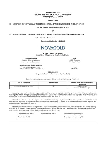 Thumbnail NovaGold Resources
 10-Q Quarterly Report FY2020 