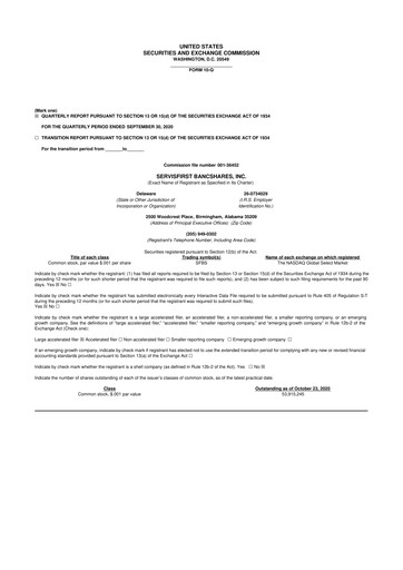 Vorschaubild ServisFirst Bancshares 10-Q Quartalsbericht 2020 