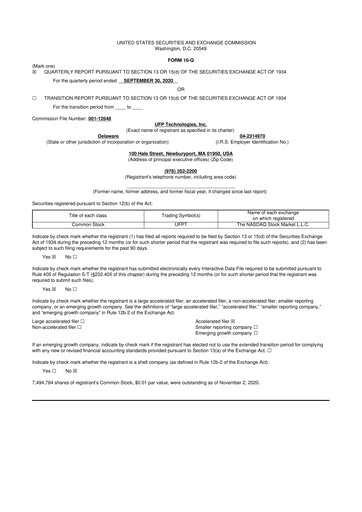 Thumbnail UFP Technologies
 10-Q Quarterly Report FY2020 