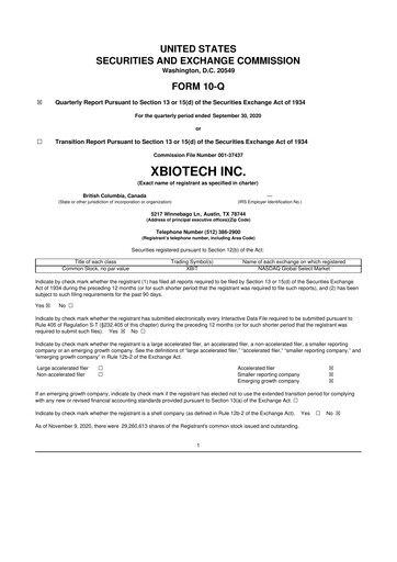 Thumbnail XBiotech 10-Q Quarterly Report FY2020 