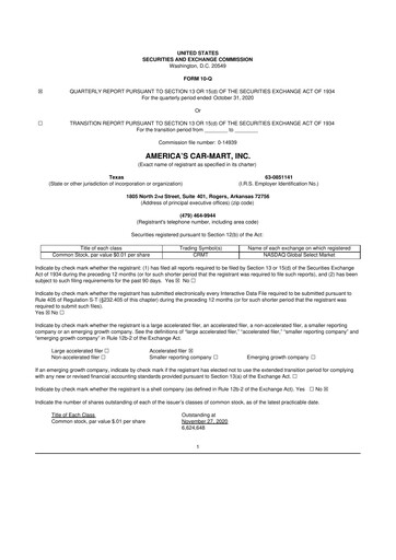 Thumbnail America's Car-Mart 10-Q Quarterly Report FY2021 