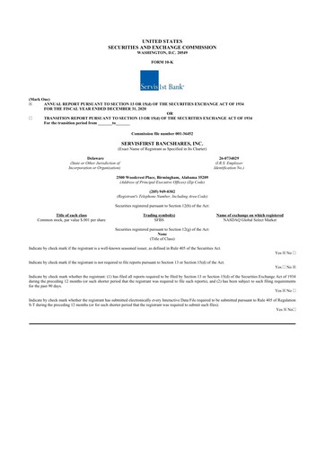 Thumbnail ServisFirst Bancshares 10-K Annual Report 2020