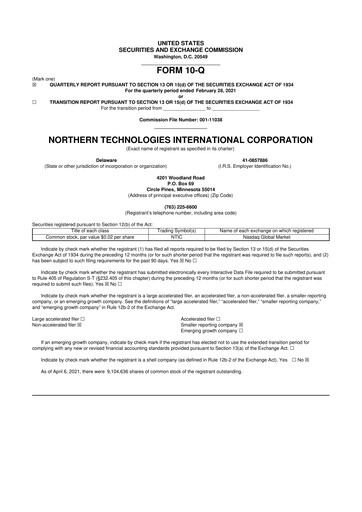 Thumbnail Northern Technologies International 10-Q Quarterly Report FY2021 