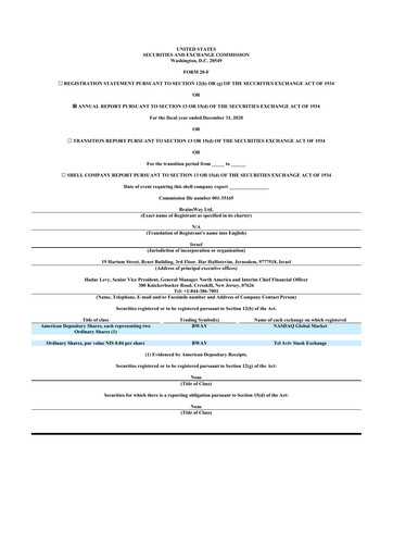 Miniature BrainsWay 20-F Rapport annuel 2020