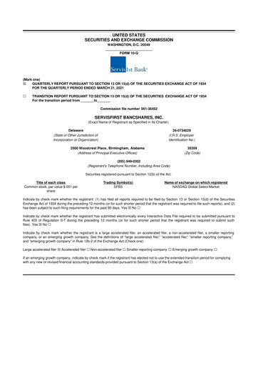 Vorschaubild ServisFirst Bancshares 10-Q Quartalsbericht 2021 