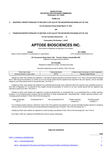 Thumbnail Aptose Biosciences 10-Q Quarterly Report FY2021 