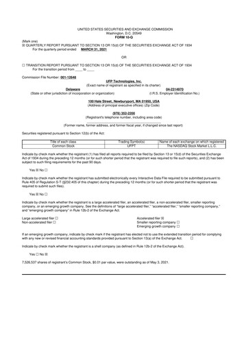 Thumbnail UFP Technologies
 10-Q Quarterly Report FY2021 