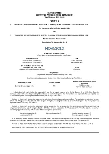 Thumbnail NovaGold Resources
 10-Q Quarterly Report FY2021 