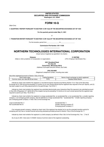 Thumbnail Northern Technologies International 10-Q Quarterly Report FY2021 