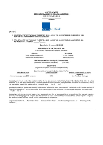 Vorschaubild ServisFirst Bancshares 10-Q Quartalsbericht 2021 