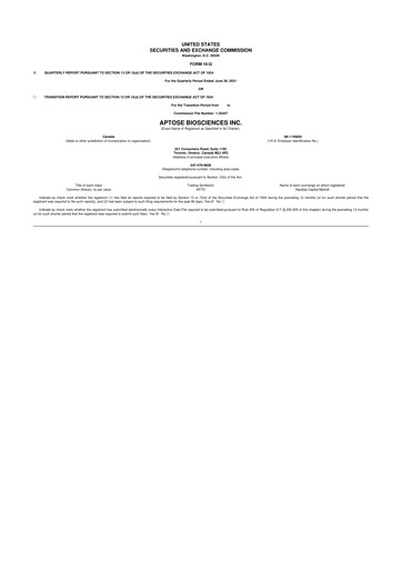 Thumbnail Aptose Biosciences 10-Q Quarterly Report FY2021 