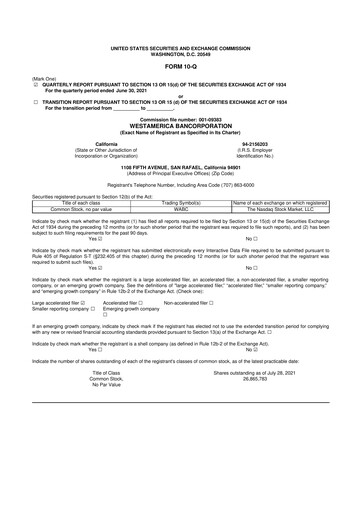 Thumbnail Westamerica Bancorporation
 10-Q Quarterly Report FY2021 