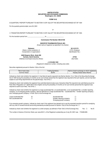Thumbnail BioCryst Pharmaceuticals
 10-Q Quarterly Report FY2021 