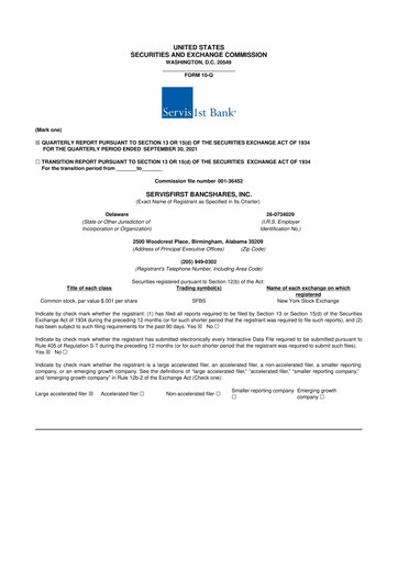 Vorschaubild ServisFirst Bancshares 10-Q Quartalsbericht 2021 