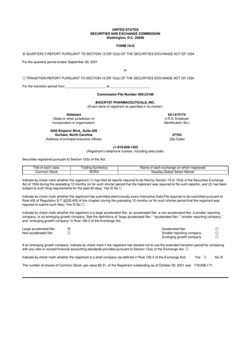 Thumbnail BioCryst Pharmaceuticals
 10-Q Quarterly Report FY2021 