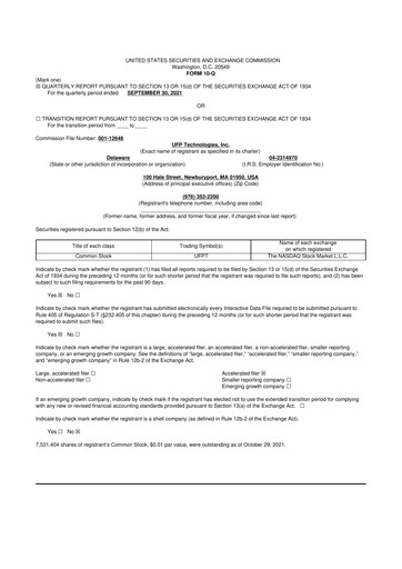 Thumbnail UFP Technologies
 10-Q Quarterly Report FY2021 