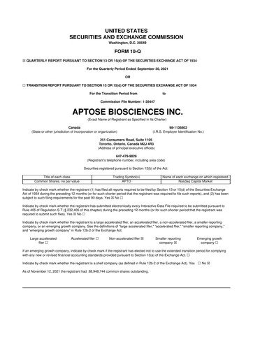 Thumbnail Aptose Biosciences 10-Q Quarterly Report FY2021 