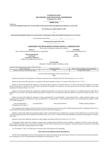 Thumbnail Northern Technologies International 10-K Annual Report 2021