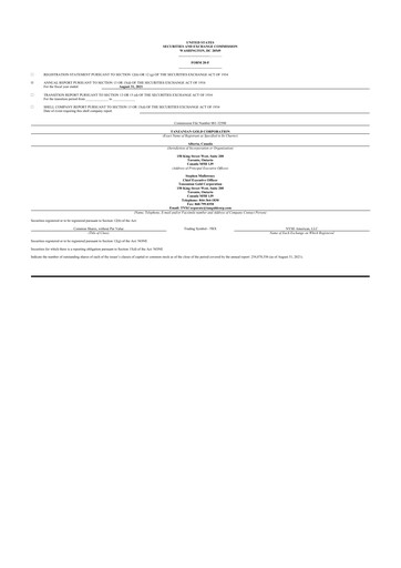 Thumbnail Tanzanian Gold Corporation 20-F Annual Report 2021