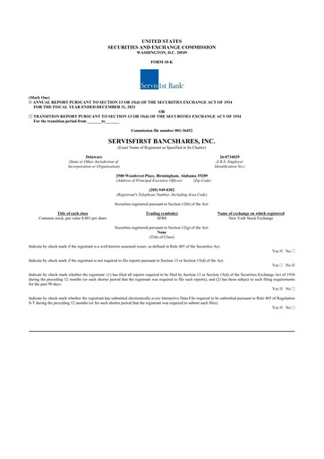 Thumbnail ServisFirst Bancshares 10-K Annual Report 2021