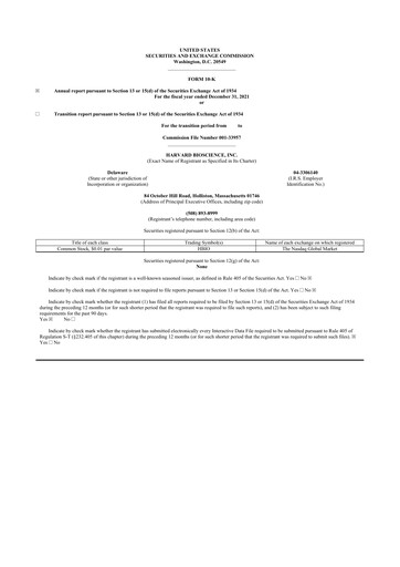 Thumbnail Harvard Bioscience 10-K Annual Report 2021