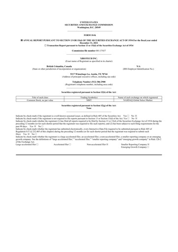 Thumbnail XBiotech 10-K Annual Report 2021