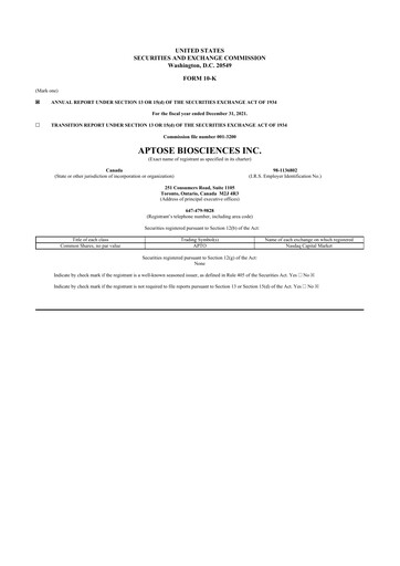 Thumbnail Aptose Biosciences 10-K Annual Report 2021