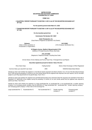 Thumbnail Anika Therapeutics 10-Q Quarterly Report FY2022 