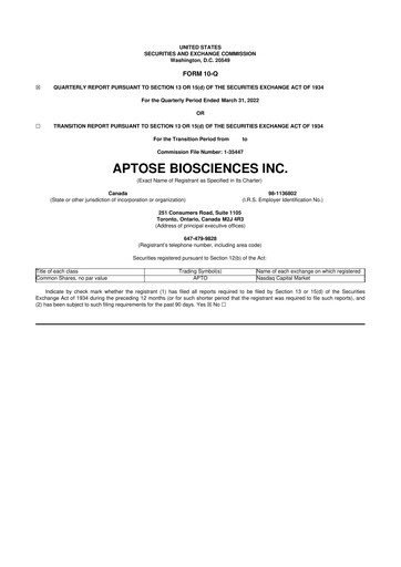 Thumbnail Aptose Biosciences 10-Q Quarterly Report FY2022 