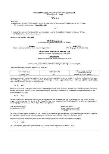 Thumbnail UFP Technologies
 10-Q Quarterly Report FY2022 