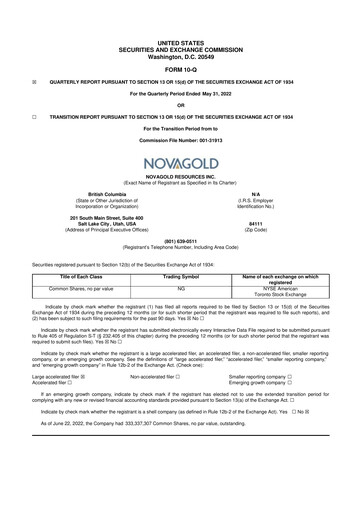 Thumbnail NovaGold Resources
 10-Q Quarterly Report FY2022 