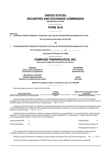 Thumbnail Compass Therapeutics 10-Q Quarterly Report FY2022 