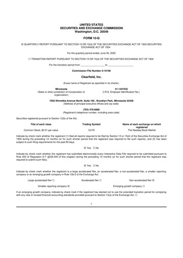 Thumbnail Clearfield 10-Q Quarterly Report FY2022 