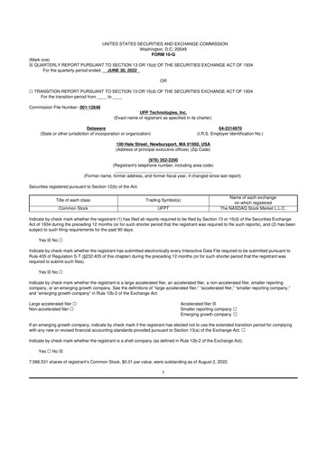 Thumbnail UFP Technologies
 10-Q Quarterly Report FY2022 