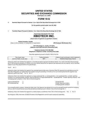 Thumbnail XBiotech 10-Q Quarterly Report FY2022 