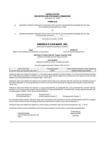 Thumbnail America's Car-Mart 10-Q Quarterly Report FY2023 