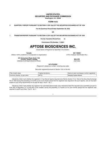 Thumbnail Aptose Biosciences 10-Q Quarterly Report FY2022 