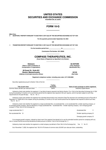 Thumbnail Compass Therapeutics 10-Q Quarterly Report FY2022 