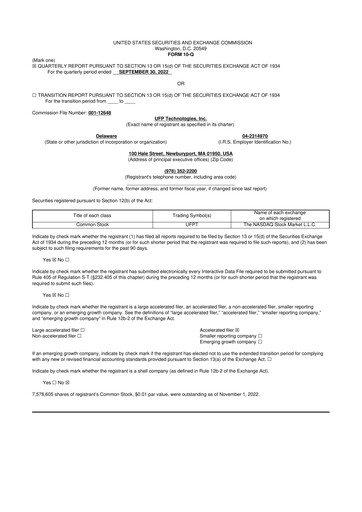 Thumbnail UFP Technologies
 10-Q Quarterly Report FY2022 