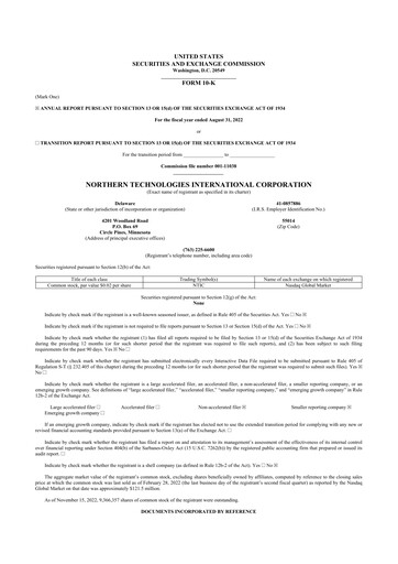 Thumbnail Northern Technologies International 10-K Annual Report 2022