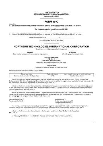 Thumbnail Northern Technologies International 10-Q Quarterly Report FY2023 
