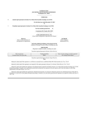 Thumbnail Harvard Bioscience 10-K Annual Report 2022